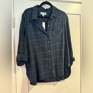 NWT LOFT long sleeve black watch plaid shirt - SZ L